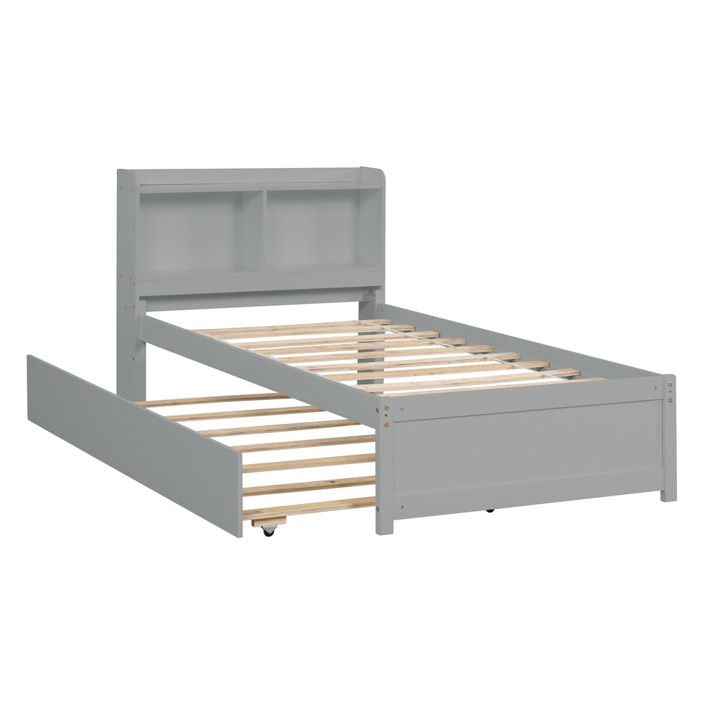 Twin Bed with Trundle Bookcase Grey
