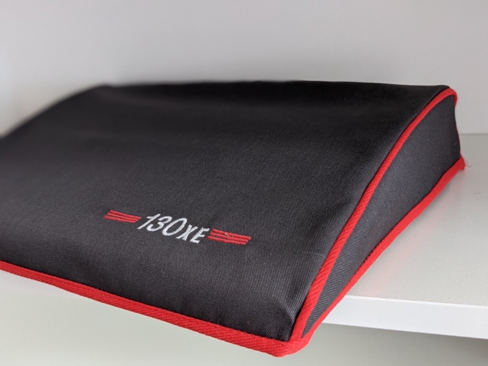 Atari 130XE - dust cover - graphite grey cotton canvas - embroidered