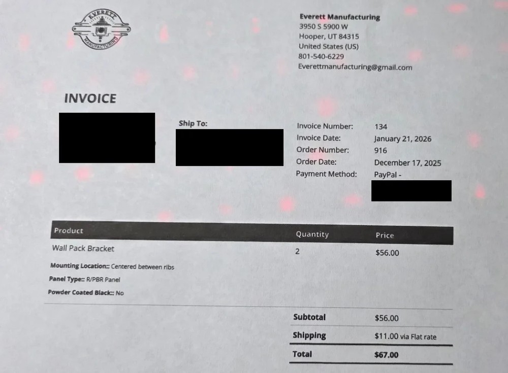 Everett Manufacturing Wall Pack Mount for vertical R-Panel