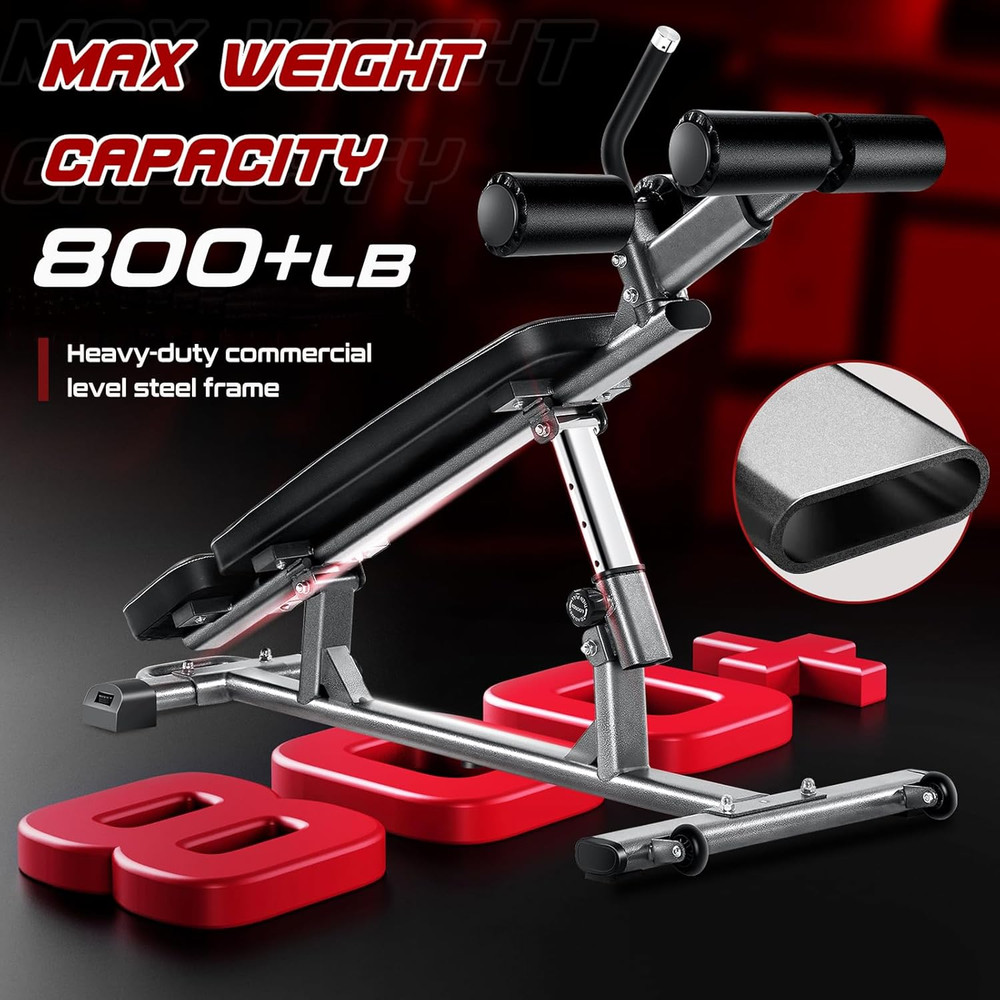 Professional Sit-Up Bench with 4 Adjustable Heights and Reverse Crunch Handle, A