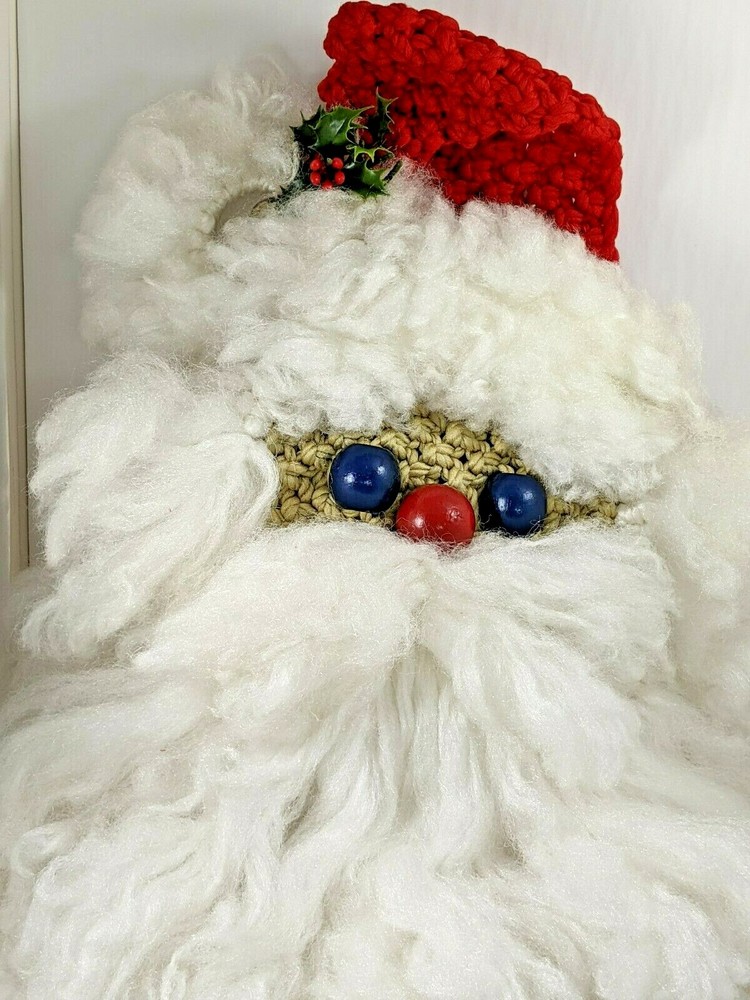Vintage Handcrafted Macrame Santa Head Wall Hanging