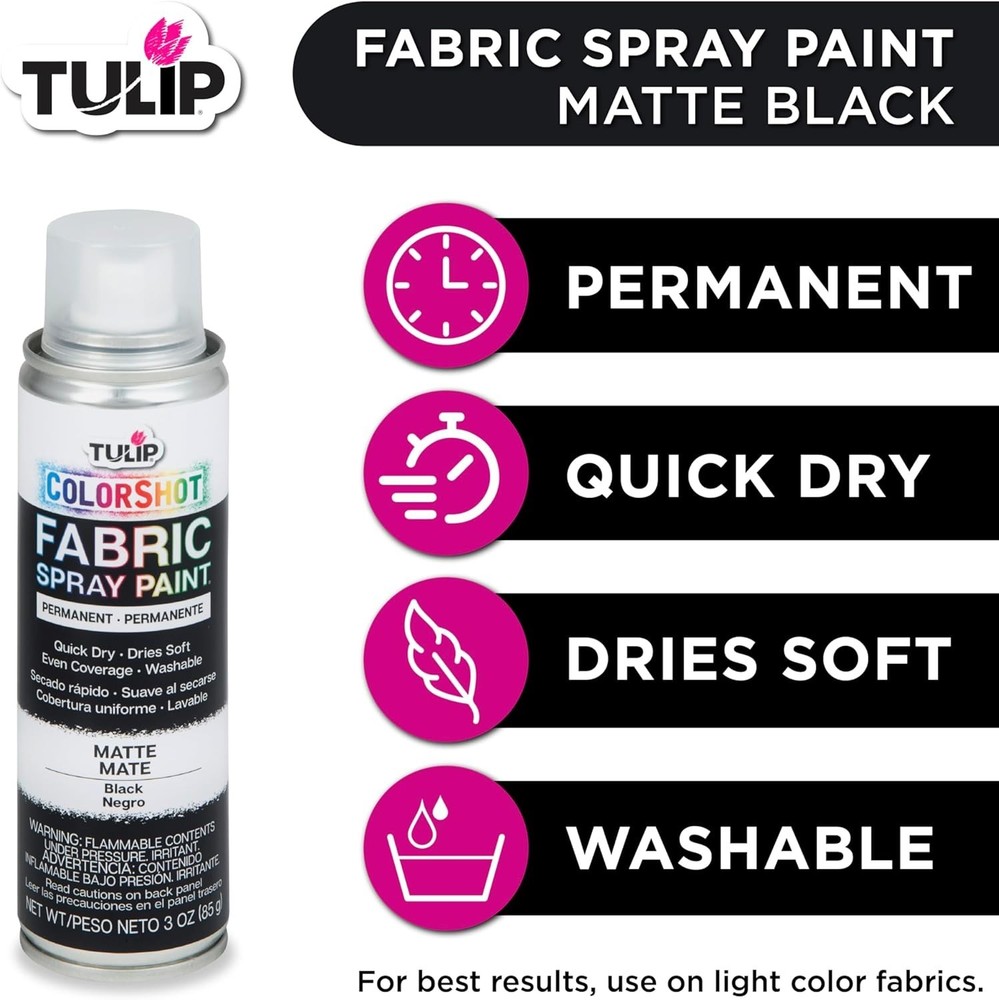Matte Black Fabric Spray Paint 3oz Water Resistant Aerosol for Creative Projects