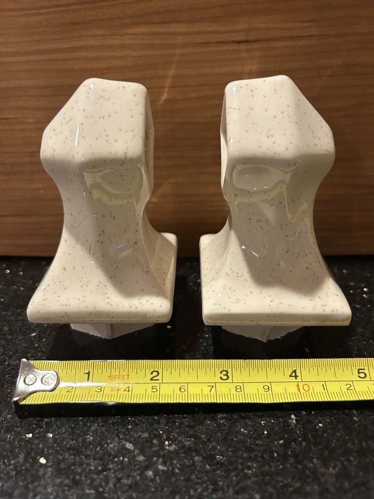 Vtg Ceramic Posts Bar Holders: American Olean Beige Speckled, Model 17 Glossy