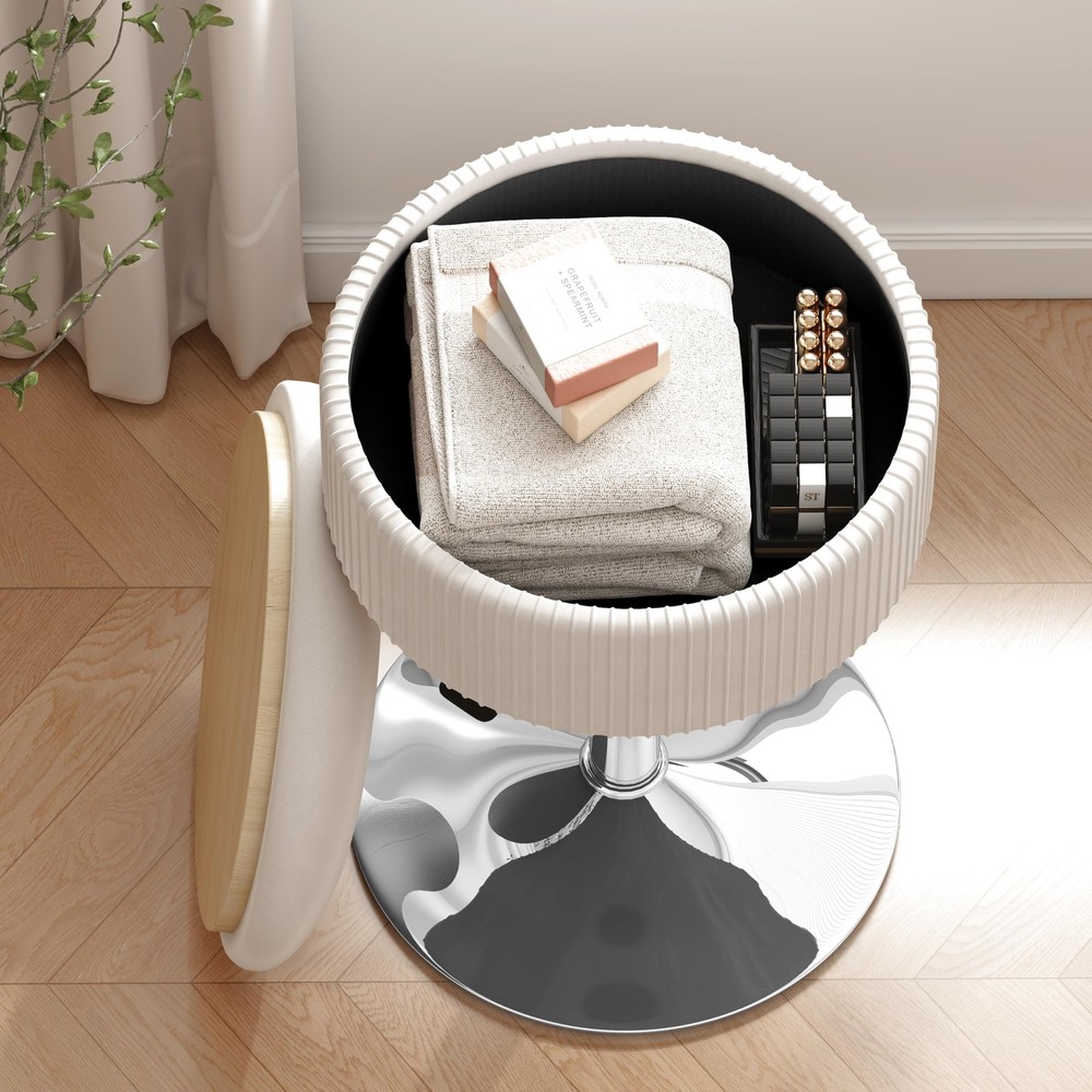 ® Vanity Stool with Storage, High-Density Non-Sagging Foam Makeup Chair, Heig...