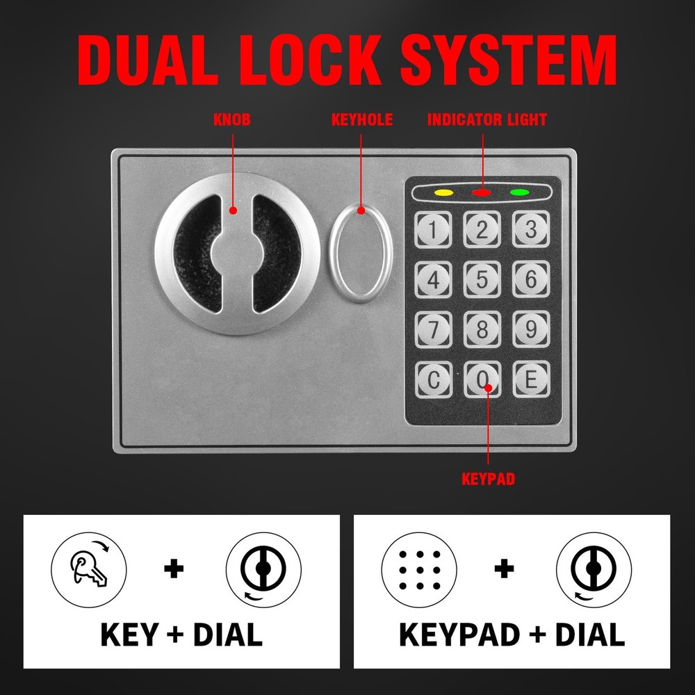 Mini Personal Safe Box 0.4 Cu Ft- Steel Electronic Digital Security Safe with...