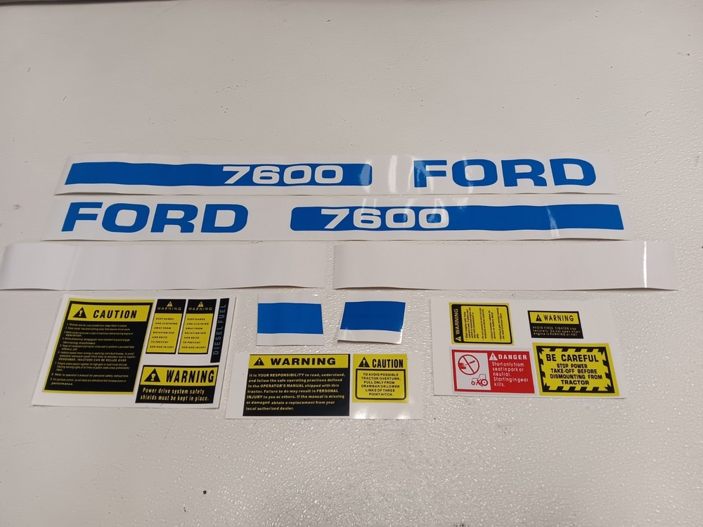 Tractor decal set with caution kit compatible with Ford 7600