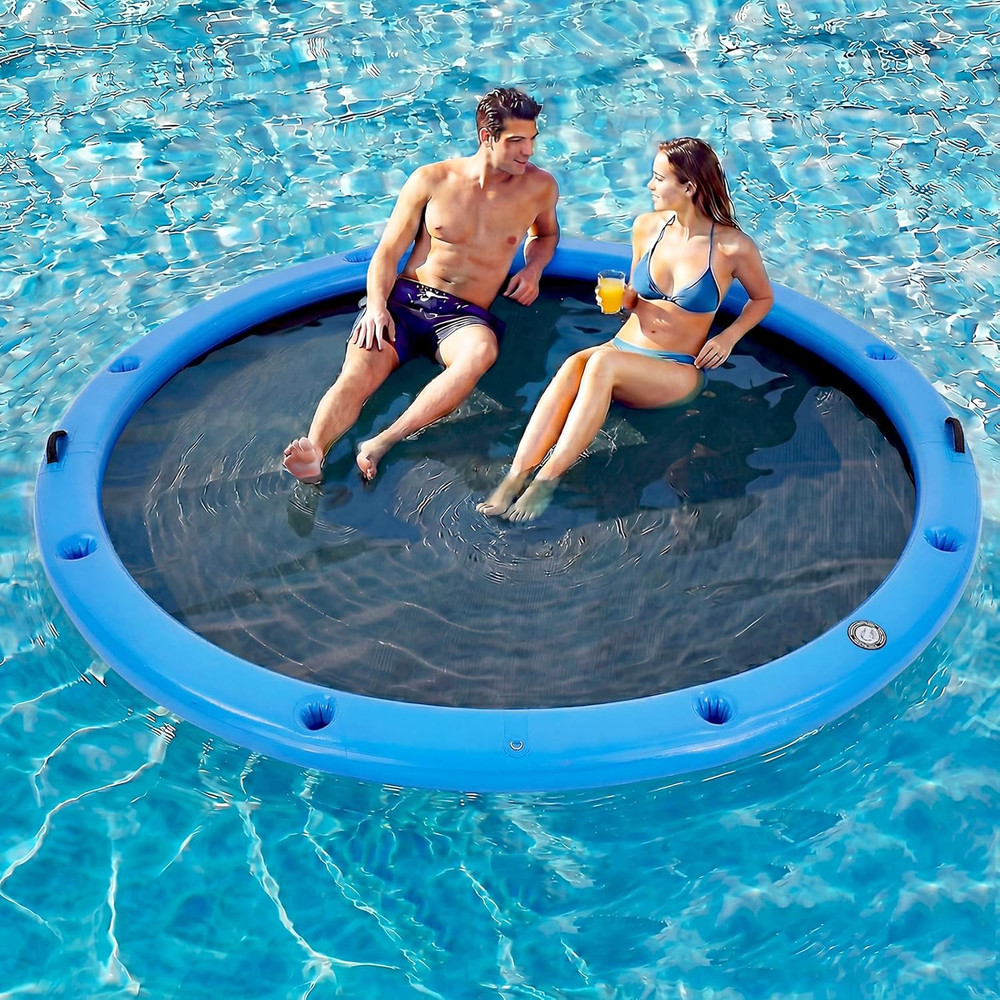 Round Inflatable Floating Dock, Sunchill Float Ring, Hammock Tanning Pool with W