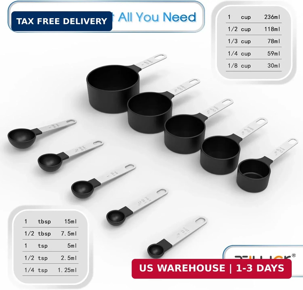 Stackable Measuring Cups Spoons Set Nesting Stainless Steel Kitchen