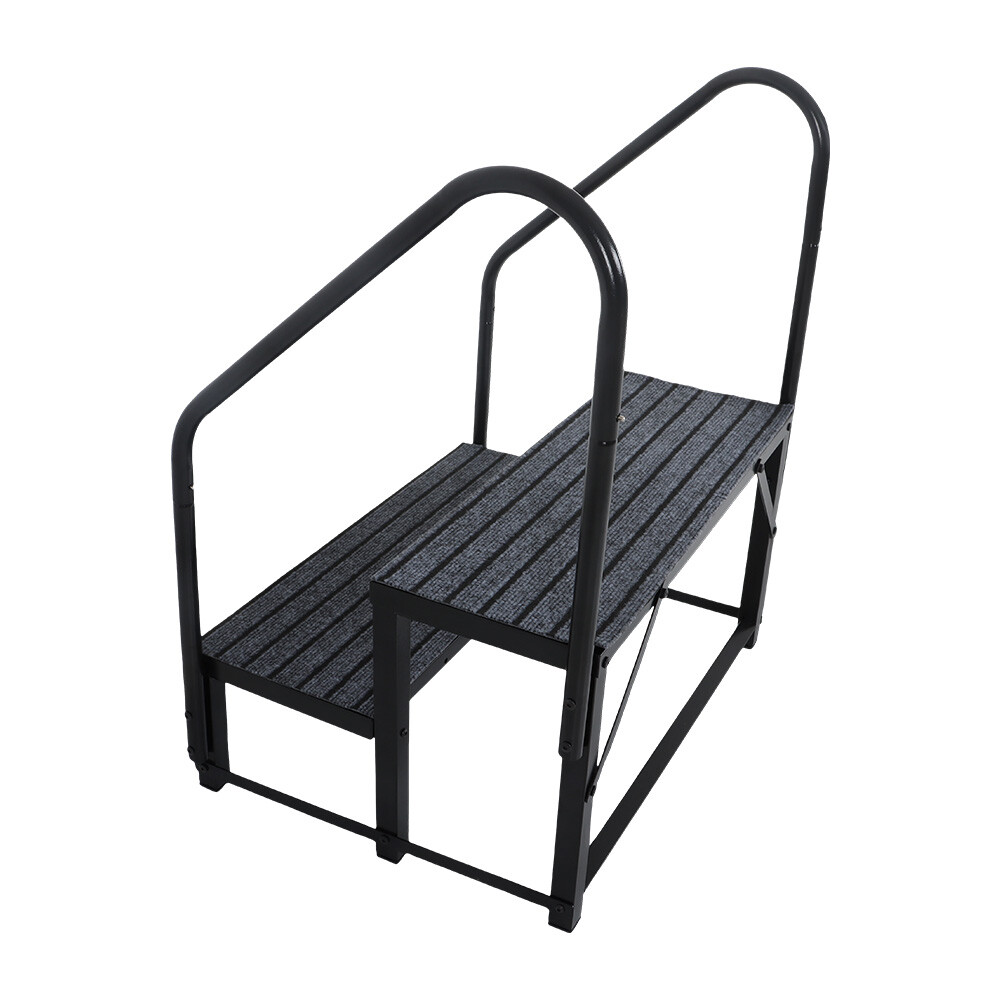 New For 2-step RV step with 2 handrails and step pad, 660 lb. load capacity