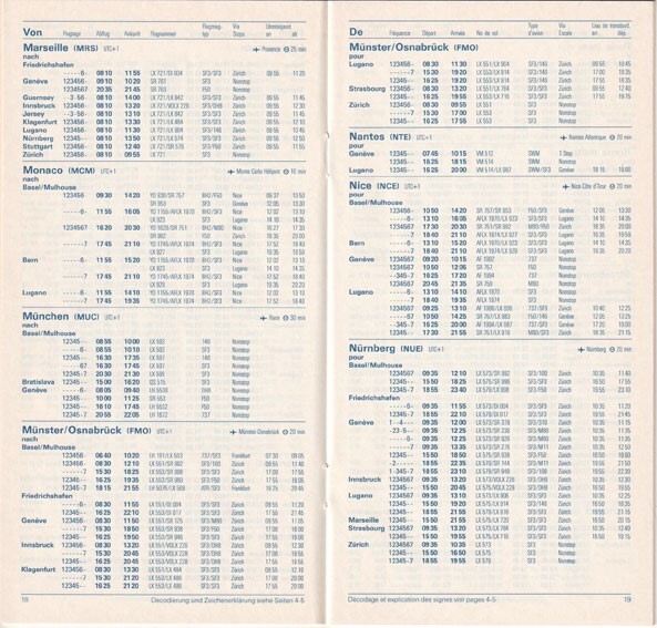Crossair timetable 1991/10/27