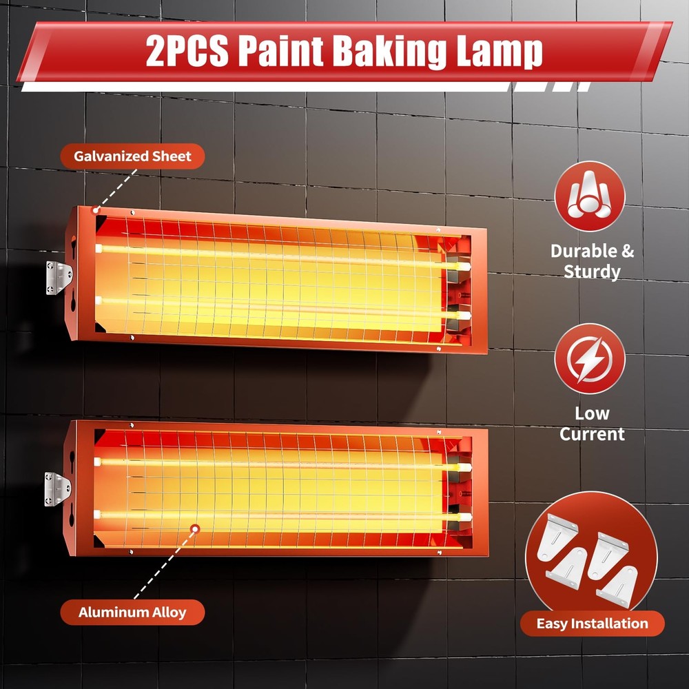 GUDBYWXB Paint Curing Systems, 2Pcs 2000W Spray Baking Booth 2000W, Red