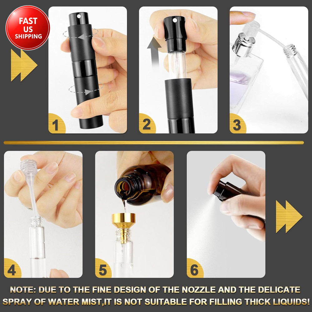 8ML Refillable Perfume Spray Bottles - Travel Atomizer Set with Removable Inner