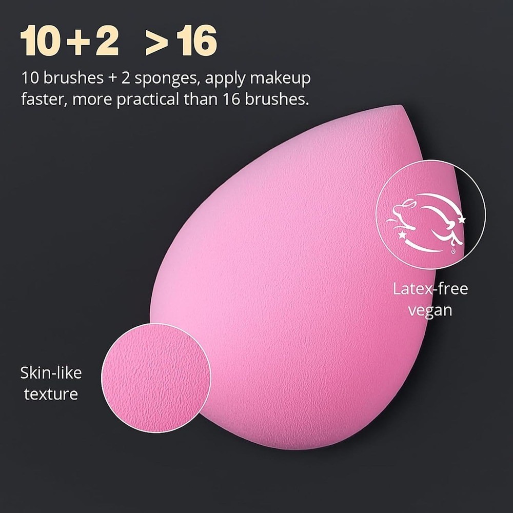Makeup Brushes Set with 2 Blender Sponge Professional Foundation Eyeshadow