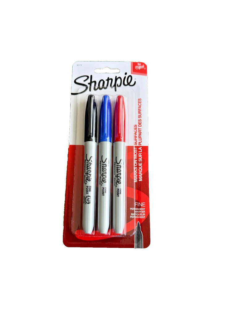 Sharpie Permanent Markers Fine Point 3-Pack Black Blue Red MPN 30173