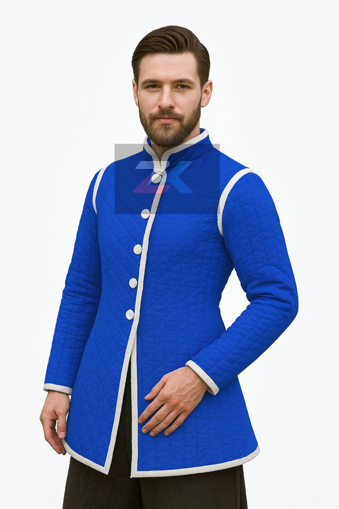 Blue Quilted Gambeson Jacket | Medieval Padded Armor Coat | LARP & Reenactment