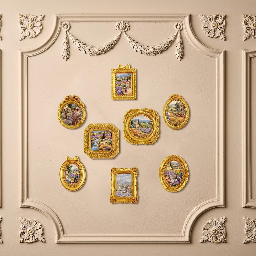 8 Pcs Vintage Picture Frames Set Gold Tiny Picture Frames Wallet Size Baroque...