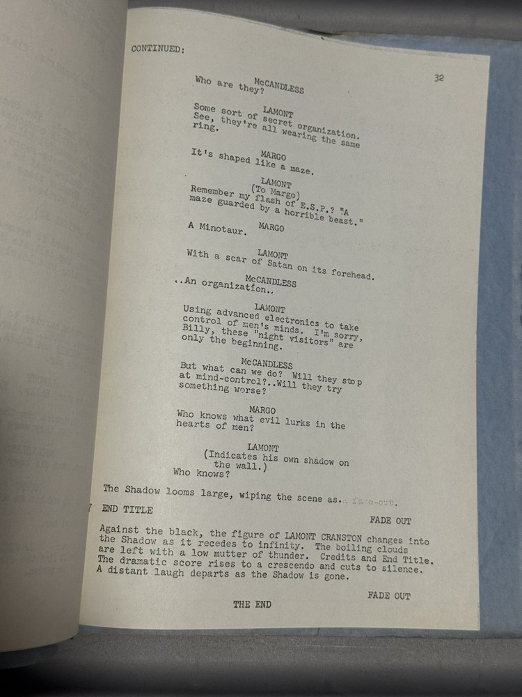 DC THE SHADOW SCRIPT & TREATMENT ORIGINAL TYPED 1970-71 UNPRODUCED TV PROJECT