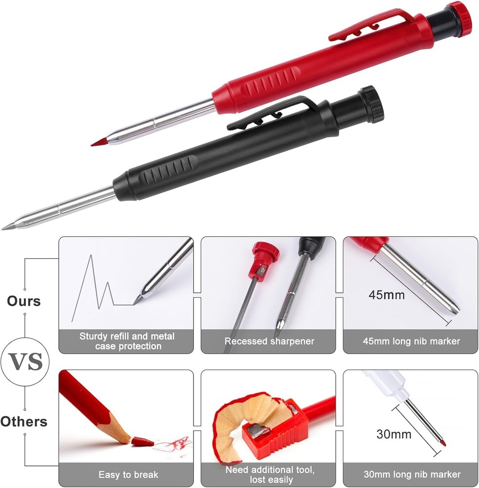 2 Pack Carpenter Construction Pencils Mechanical Pencils with 12 Refills,