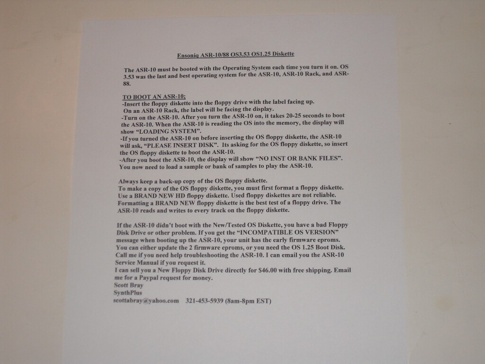 Ensoniq ASR-10 OS 1.25 Boot Disk - includes 7 Samples and 12 44.1khz effects