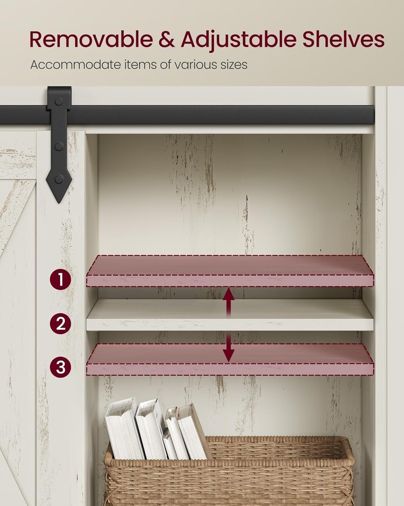 Versatile Coffee Bar Storage Cabinet in Rustic White - Adjustable Shelves Design