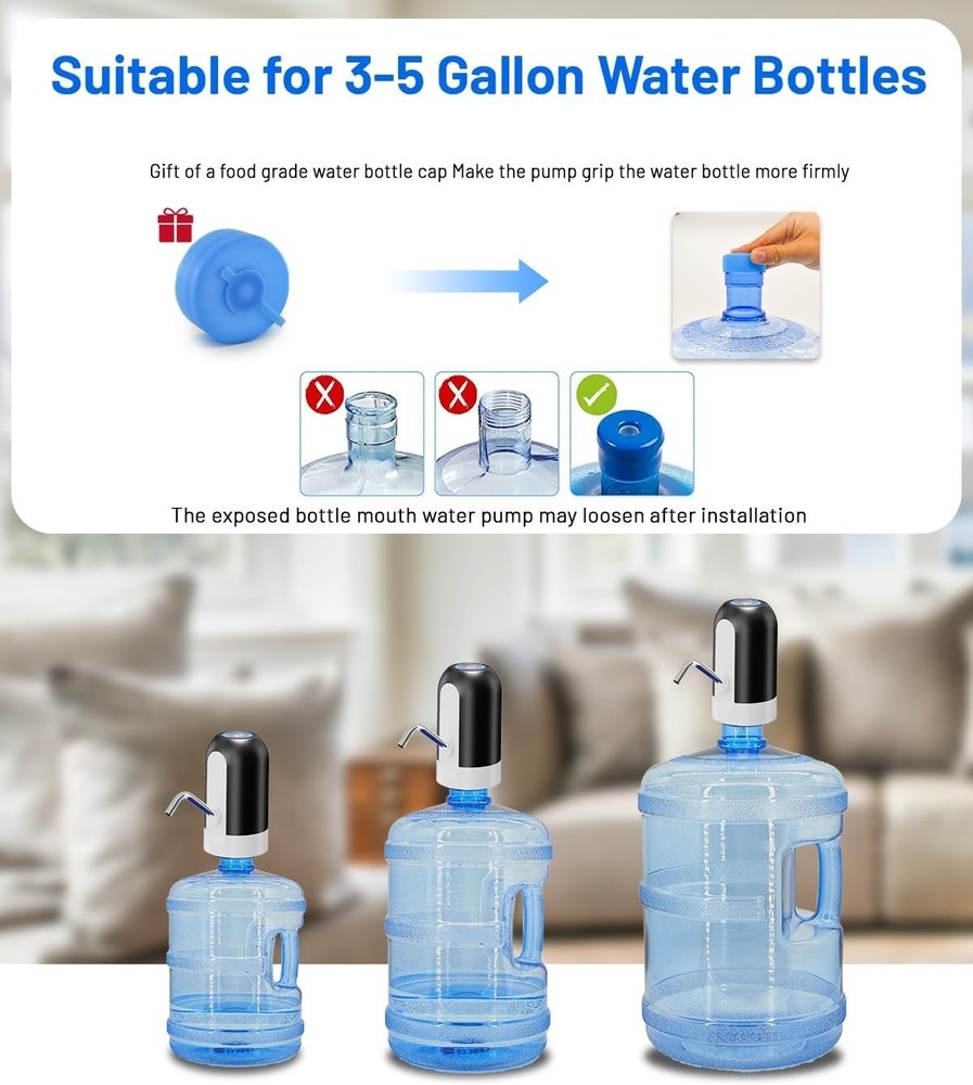 Compact Electric Water Jug Pump for Home & Camping - Easy One-Switch Operation