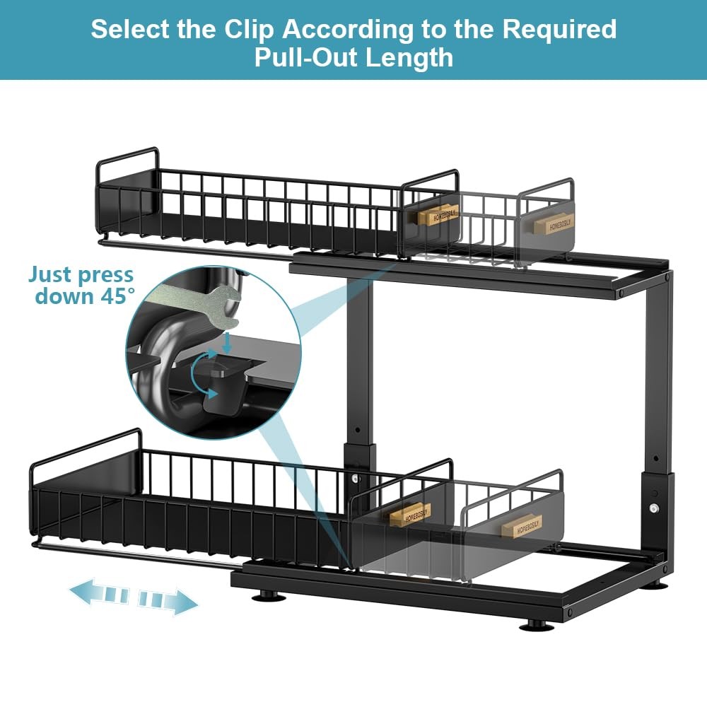 Under Sink Organizer Kitchen, 2 Tier Double Layer, Black