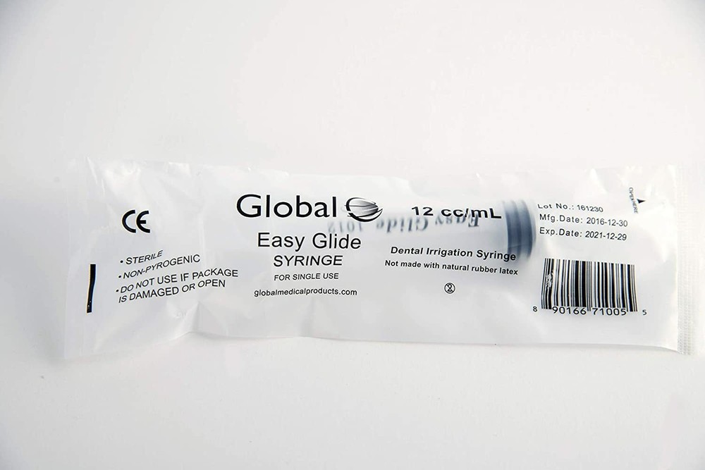 12cc Dental Irrigation Syringe with Curved Tip - 8 Pack