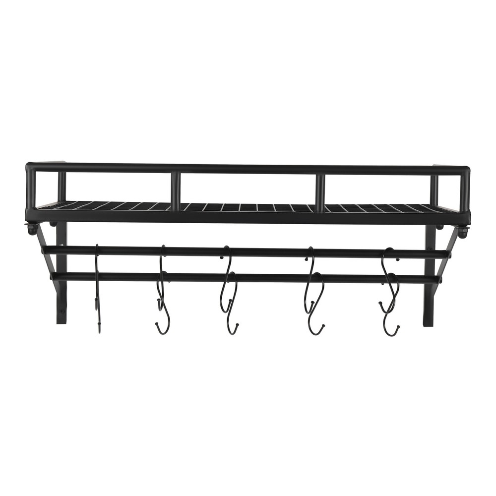 Kitchen Wall Mounted Storage Shelf Cookware Pan Pot Organizer Rack with 10 Hooks