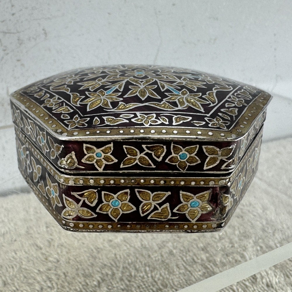 Solid Silver Enamel Hexagonal Box