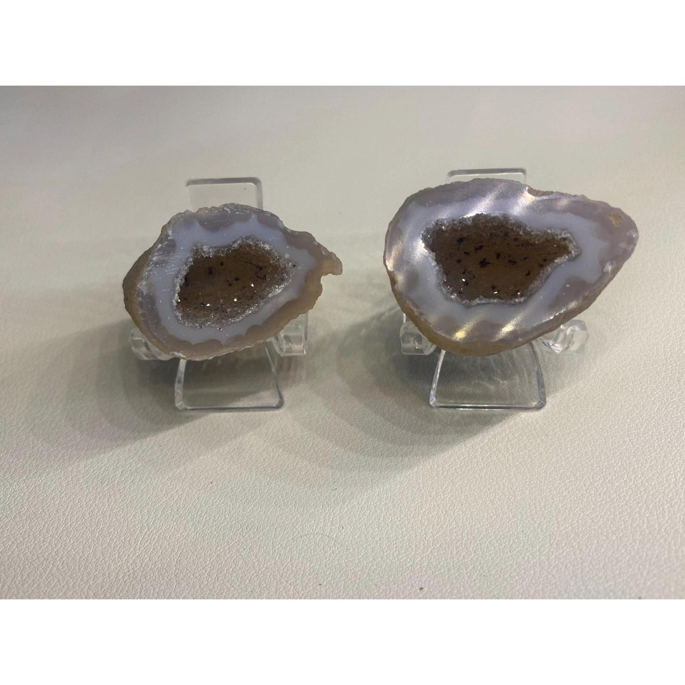 Brazilian Oco Agate Geode Pair w/ Display Stands (OPTION I)