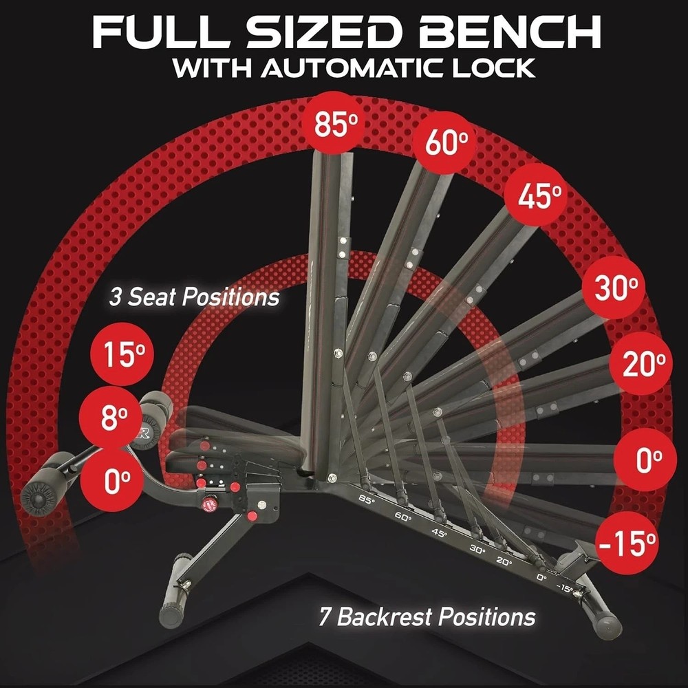 2000 Super Max XL Adjustable Weight Bench - 850 lb Capacity, Foldable Design