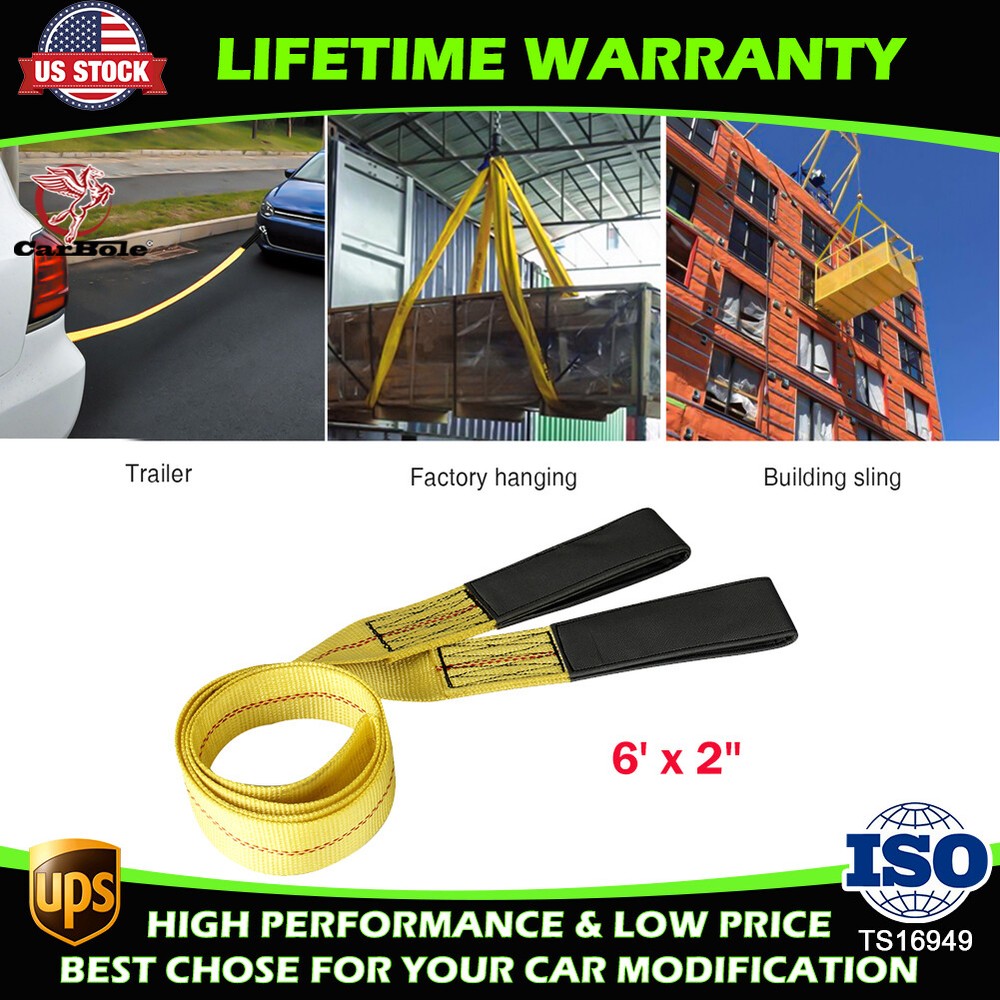 2" x 6’ Durable Performance Engineered Cargo and Load Lift Sling with Flat Loops