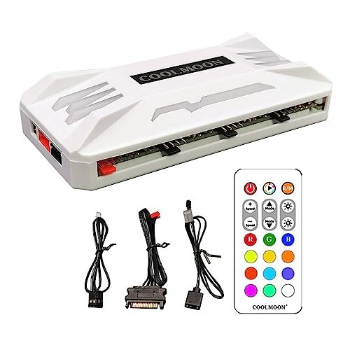 Computer Fan Temperature ARGB Controller Integrator, Remote Control White