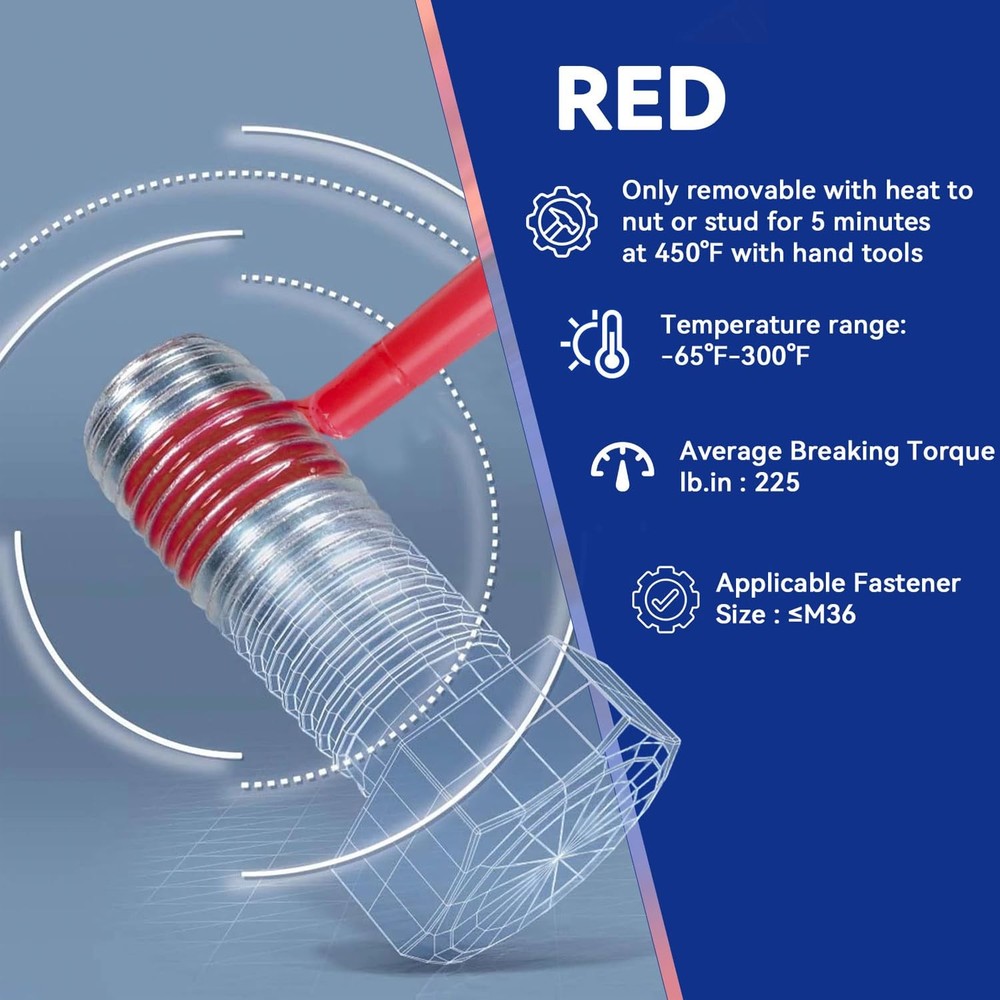 Thread Lock Blue and Red, Threadlocker Medium High Strength, blue