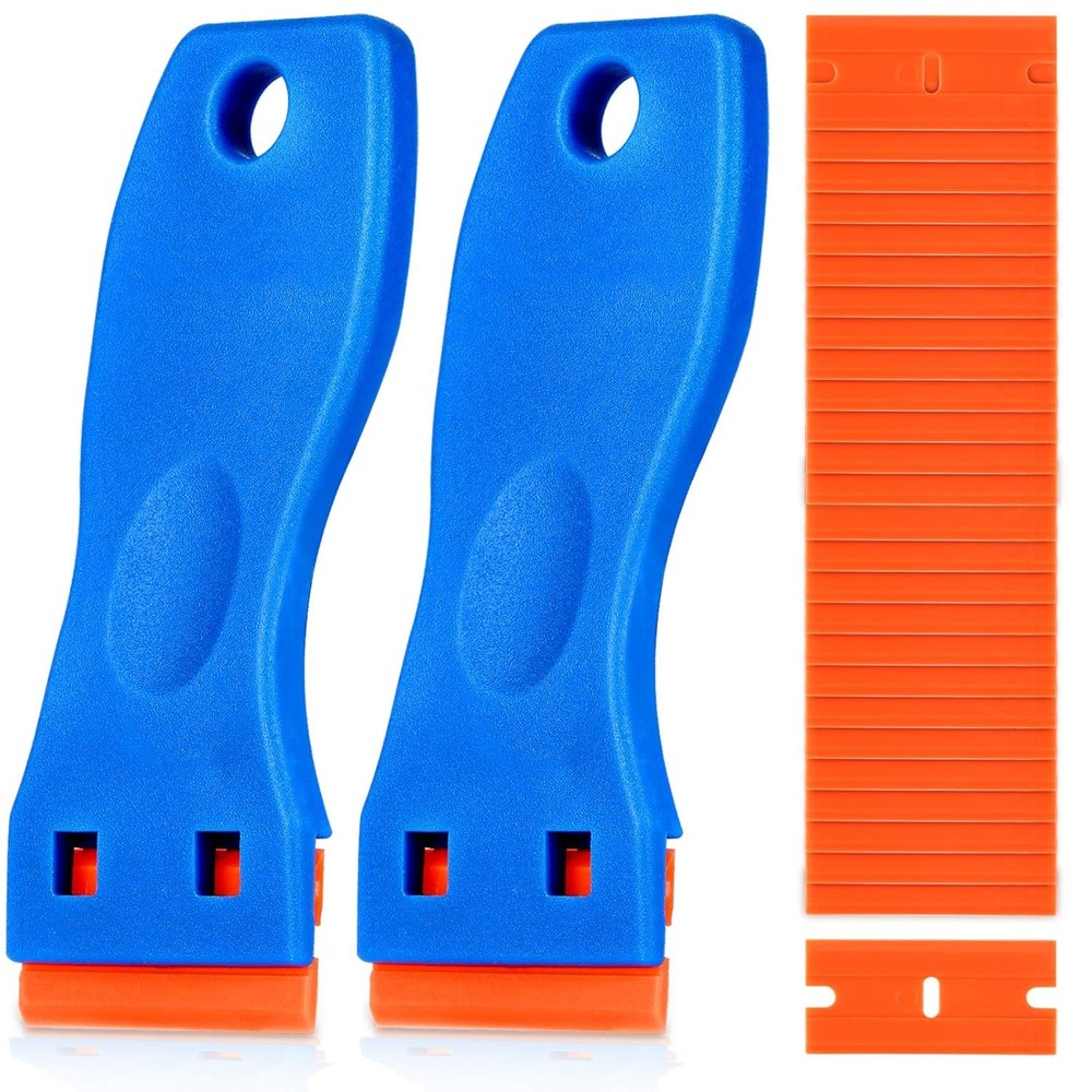KUSUFEFI Plastic Razor Blade Scraper, 2PCS Scraper Tool with 60PCS Plastic Blade