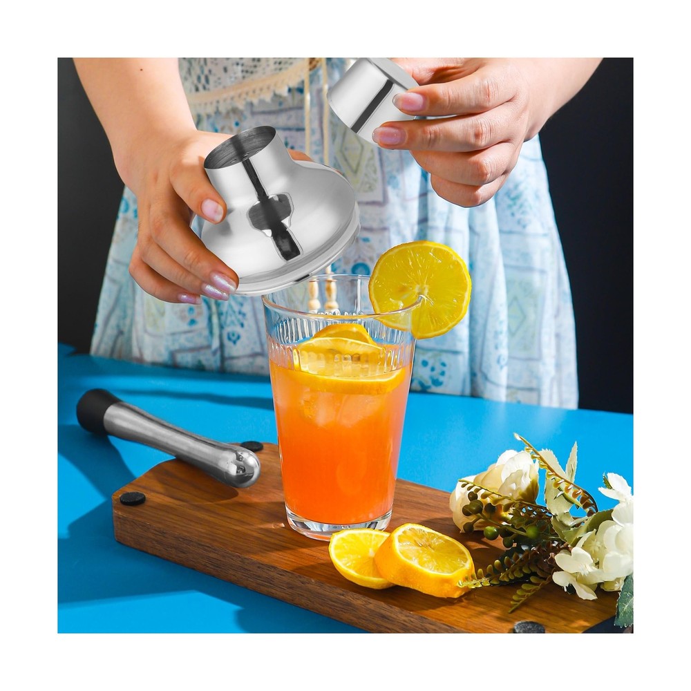 Silver Cocktail Shaker Set - Bartender Shaker Kit with Mixing Tools... Fast Ship