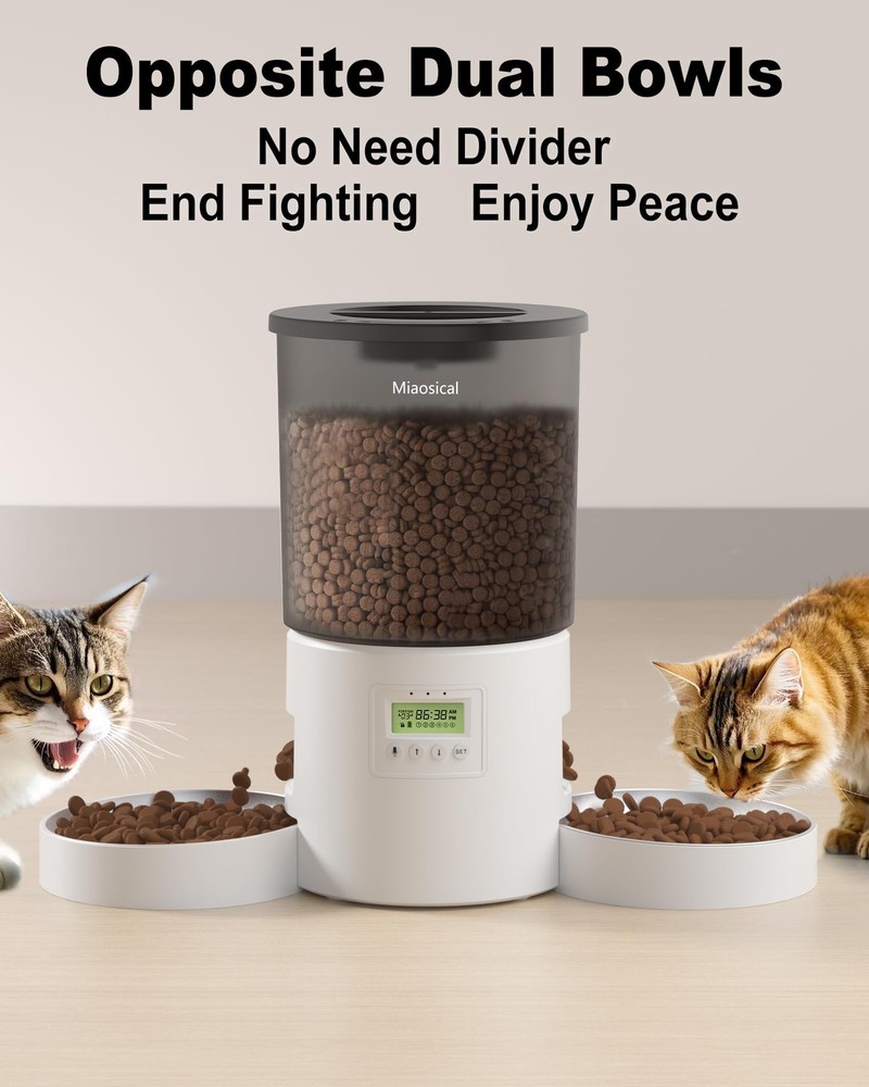 Automatic Cat Feeder 2 Cats 4.2L Dispenser Dual Power Programmable Portion Contr