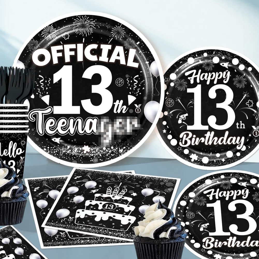 170pcs 13th Decorations for Boys Tableware Set, Black Themed 13th Plates and ...