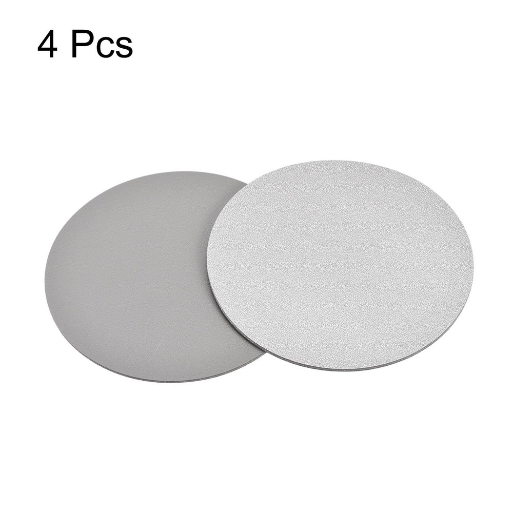 102mm Round Coasters PU Cup Mat Padding Silver Tone 4pcs