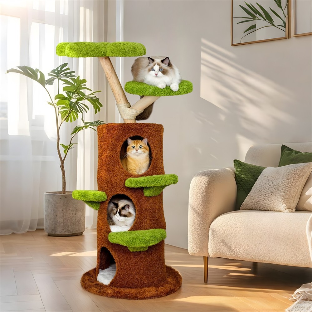 Multi-Level Indoor Cat Climbing Tree Flower Perch Plush Cave Cat Activity Tree