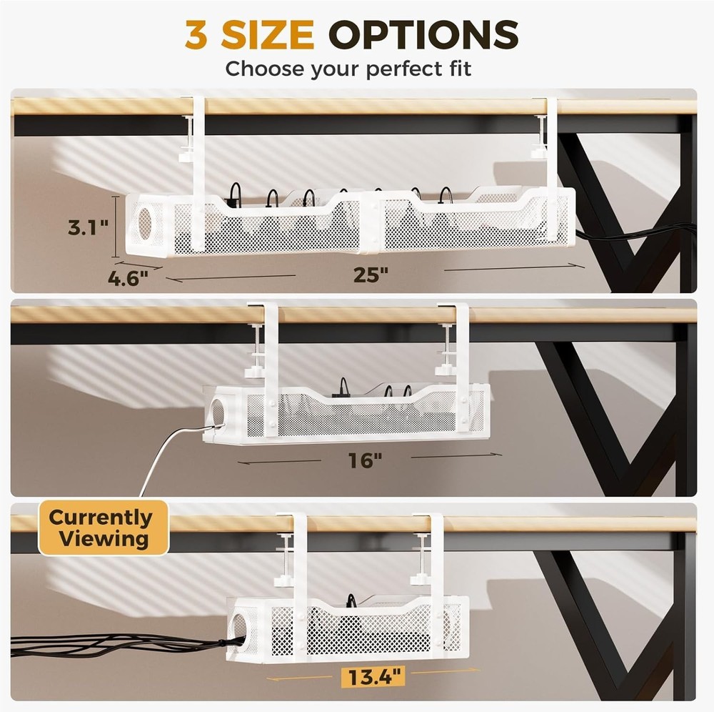 Versatile Under Desk Cable Organizer - Includes Clips & Ties, White Metal Design