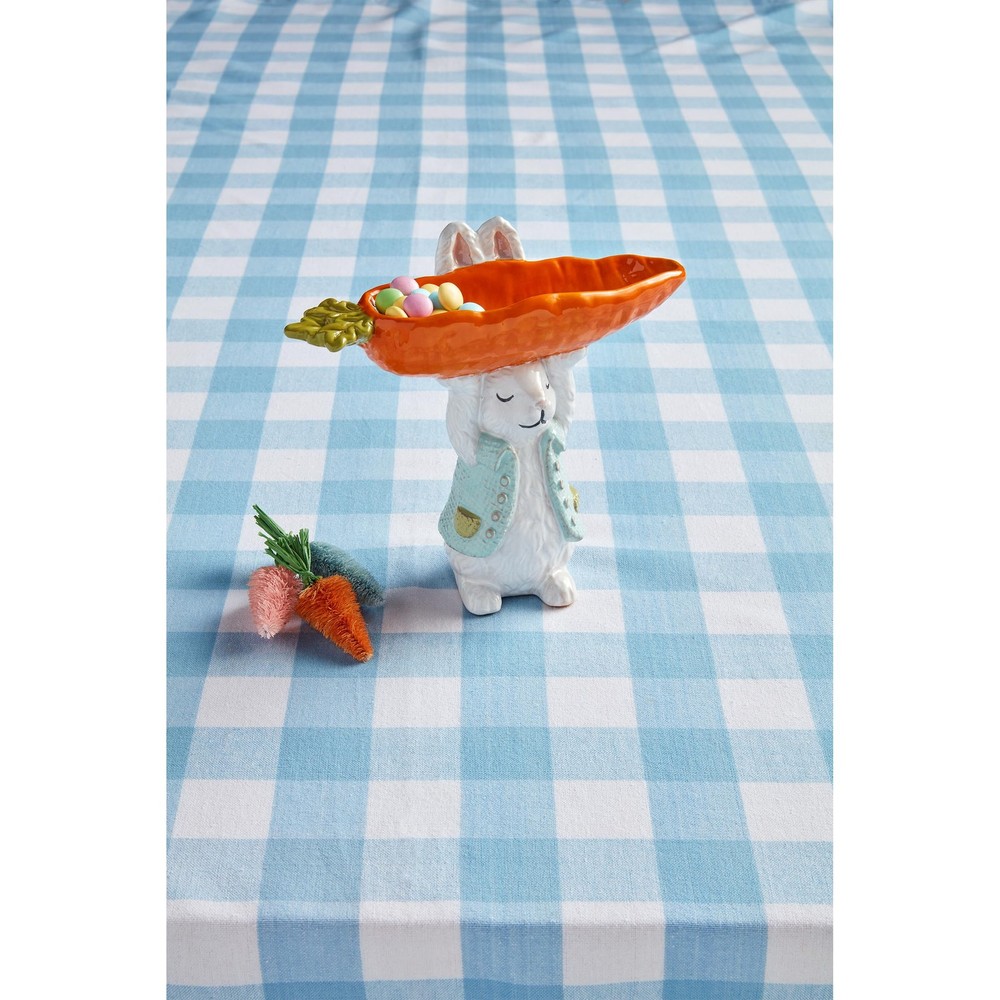 Mud Pie Bunny Carrot Candy Pedestal 7x7" - Hand-Painted Stoneware Easter Decor