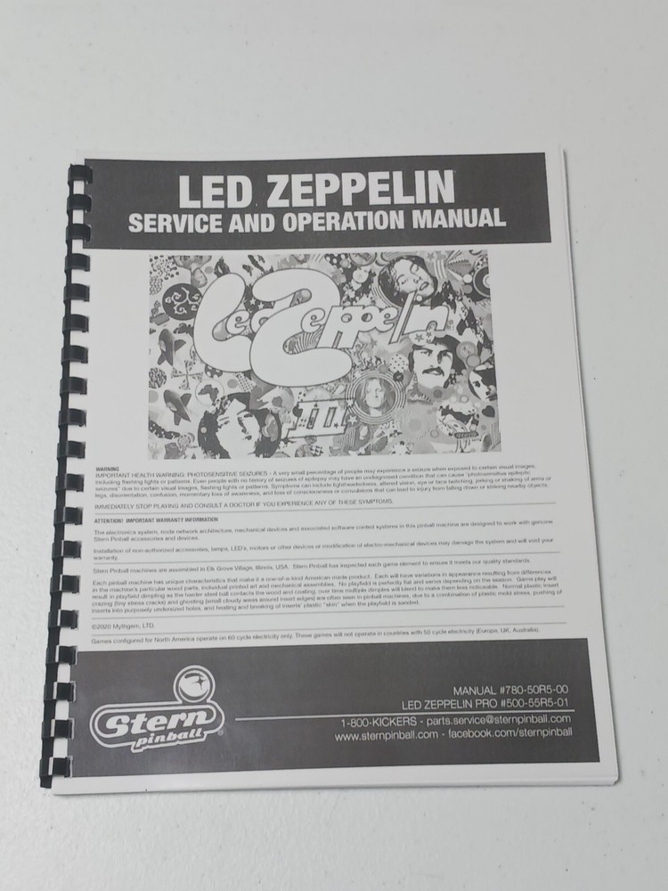 LED ZEPPELIN, PRO, STERN, SERVICE AND OPERATION MANUAL