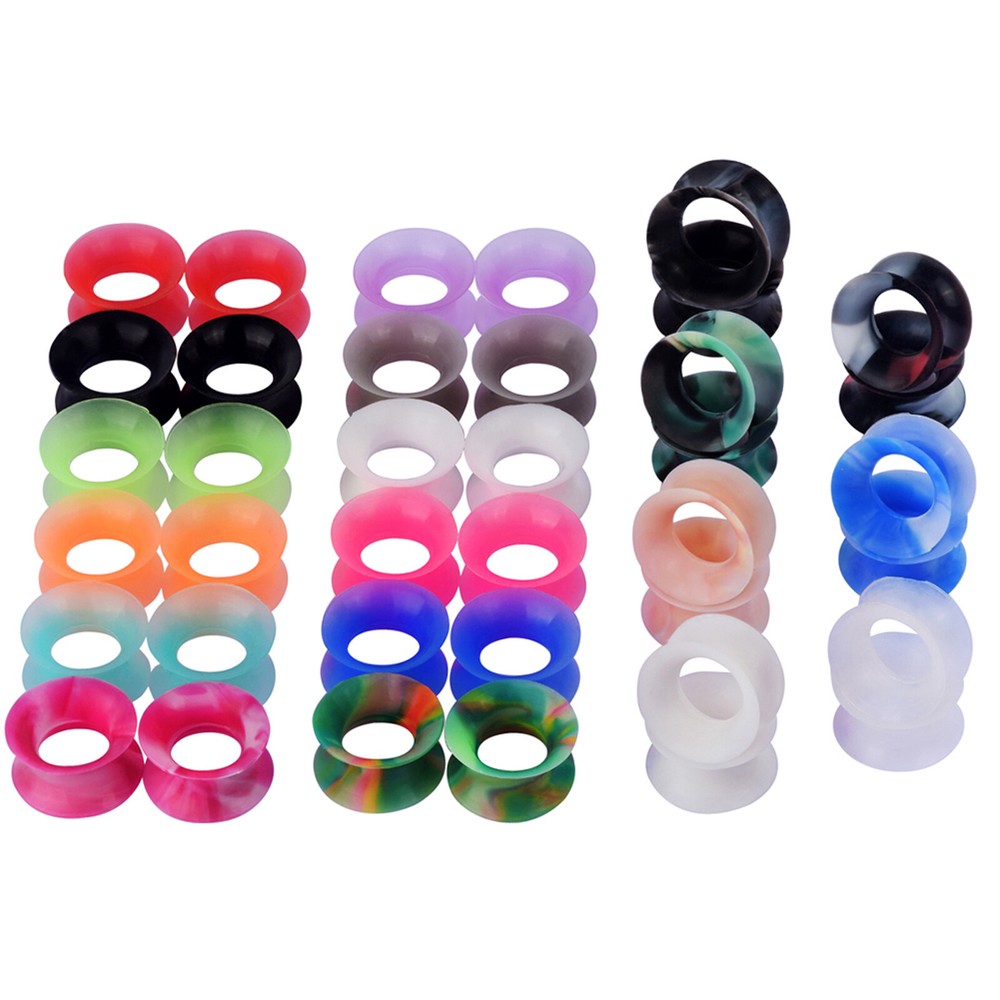 PAIR Soft Thin Silicone Double Flared Ear Tunnels Plugs Gauges Expander 2g-3/4"