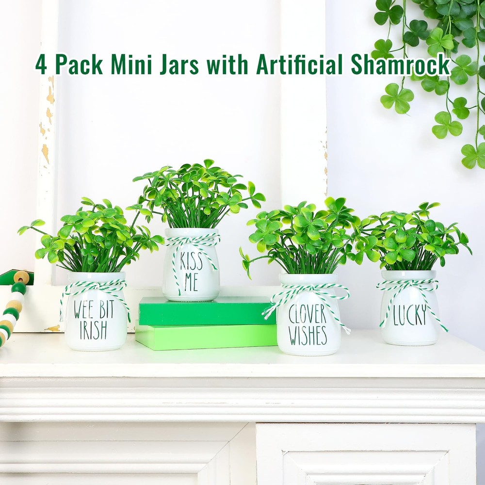 St. Patrick’s Day Decorations, 4 Pcs St.Patrick's Day Mini Mason Jars with