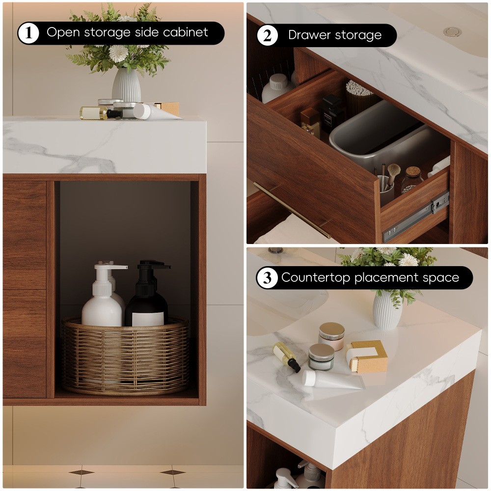 39.4" Floating Bathroom Vanity with Sintered Stone Top & Ceramic Sink