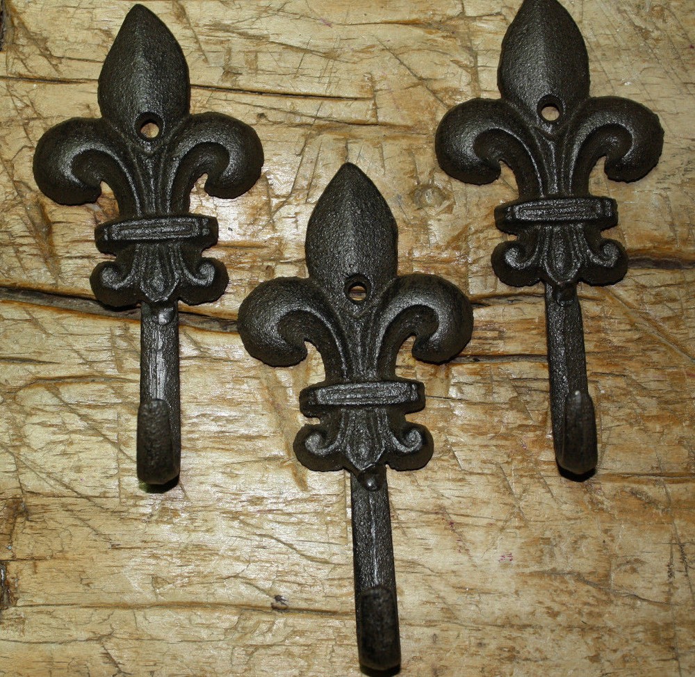 12 Cast Iron Antique Style Rustic Fleur De Lis Coat Hooks Hat Hook Rack Towel #6