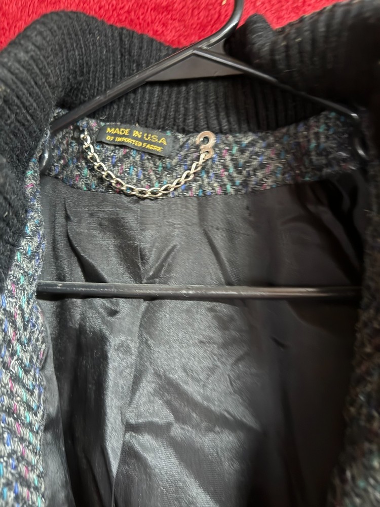 Black & Grey Wool Coat with Textured & Multicolor Threads