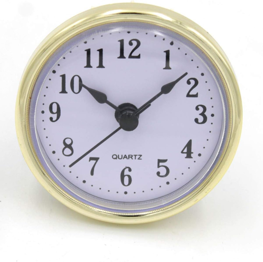 2.5" White Clock Insert with Gold Plastic Rim, Quartz Movement, 1-Pack