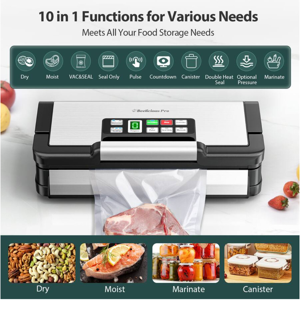 Beelicious Pro VS9313 Vacuum Sealer Machine – Compact Kitchen Sealing – Open Box